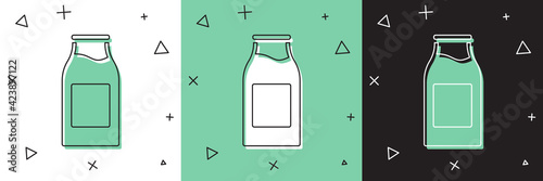 Set Closed glass bottle with milk icon isolated on white and green, black background. Vector Illustration