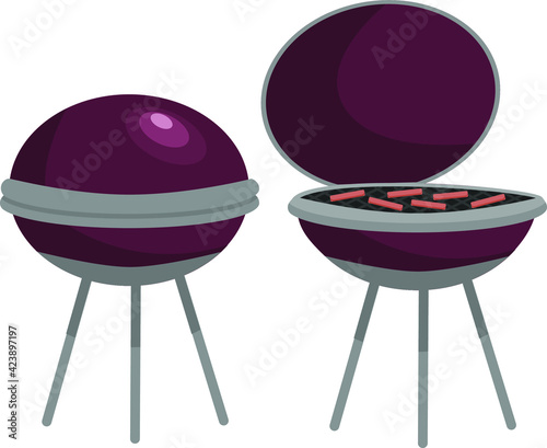 A set of grill images. Open and closed grill for cooking purple color. Vector flat illustration isolated on a white background