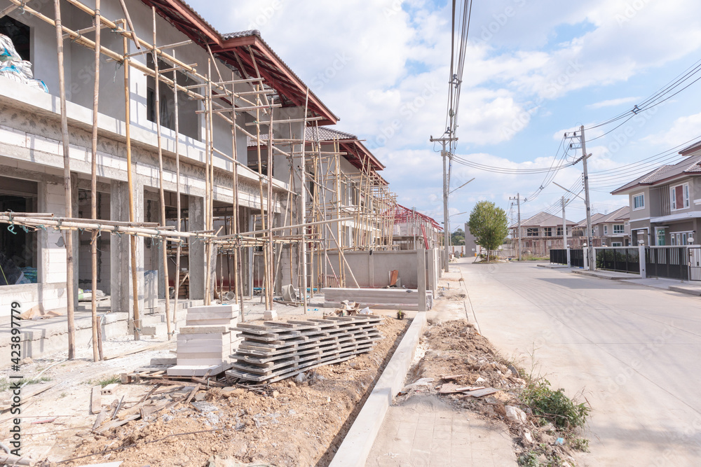 construction residential new house in progress at building site