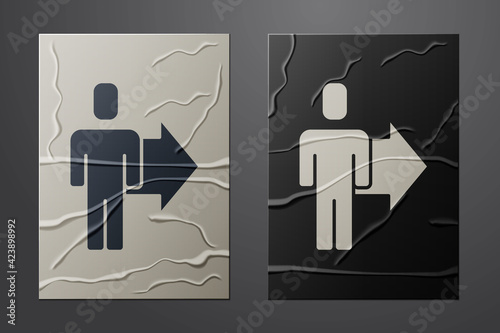 White Leader of a team of executives icon isolated on crumpled paper background. Paper art style. Vector