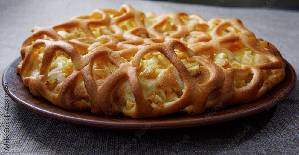 Apple pie on a plate of ceramics. Apple pie on a plate of ceramics.