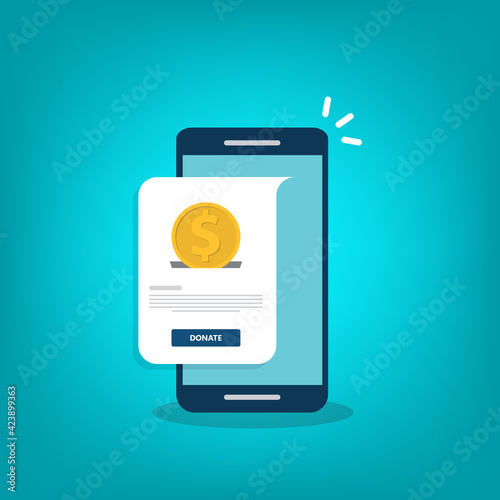 Wallpaper Mural Donate online concept. Smartphone with gold coin and button on screen. Torontodigital.ca