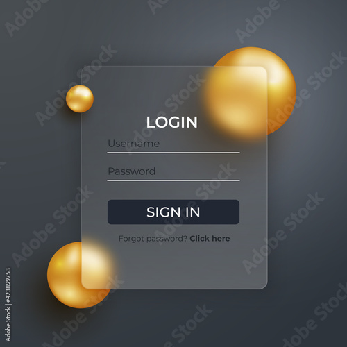 Glassmorphism concept. Glass effect login page. Mobile app login and signup UI concept. Blurered sign up form design