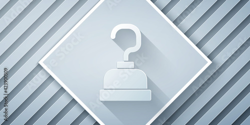 Paper cut Pirate hook icon isolated on grey background. Happy Halloween party. Paper art style. Vector