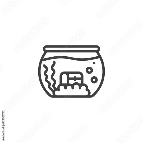 Aquarium with treasure chest line icon