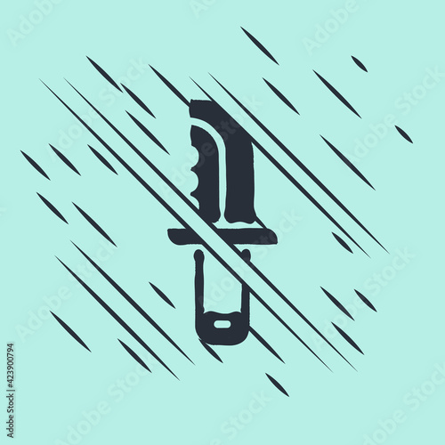 Black Military knife icon isolated on green background. Glitch style. Vector