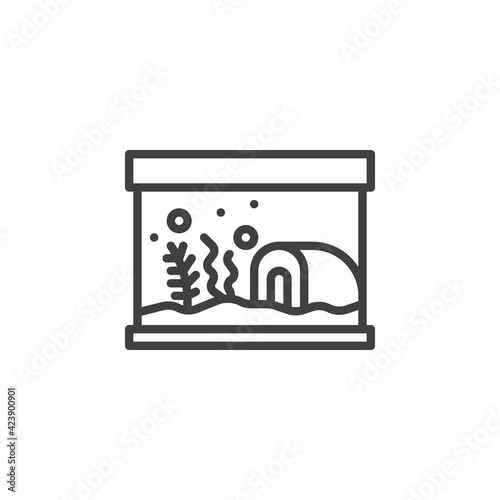 Aquarium with seaweed line icon