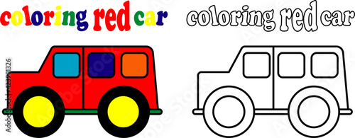 coloring red car for kids vector