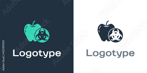 Logotype Genetically modified apple icon isolated on white background. GMO fruit. Logo design template element. Vector