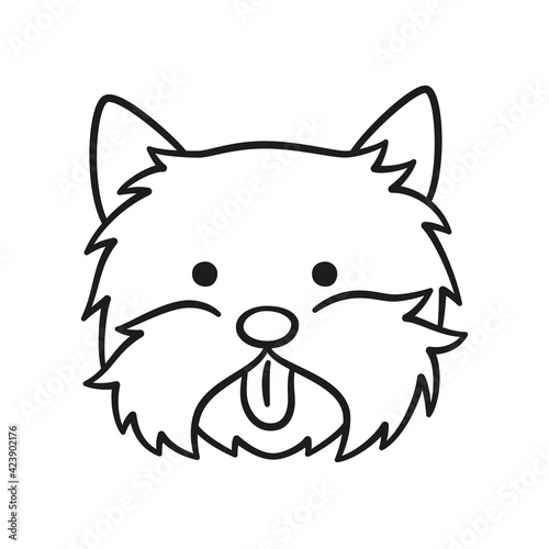 Cute yorkshire terrier face. Dog head icon. Hand drawn isolated vector illustration in doodle style on white background
