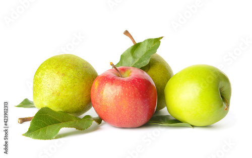 Fototapeta Naklejka Na Ścianę i Meble -  Tasty apple and pear fruits on white background