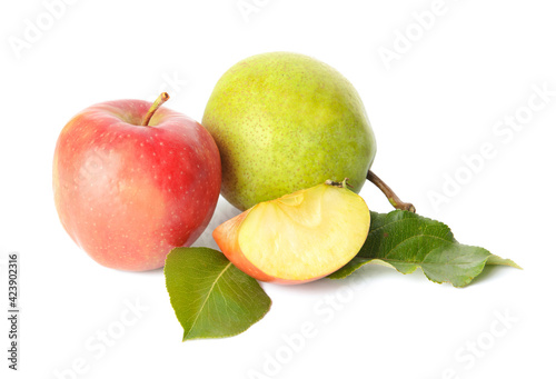 Fototapeta Naklejka Na Ścianę i Meble -  Tasty apple and pear fruits on white background