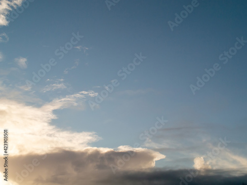 Blue sky with white clouds. Nature environment.