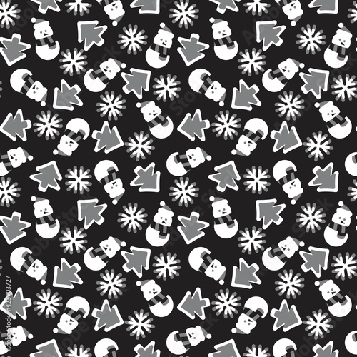Black and White Christmas Snowman seamless pattern design