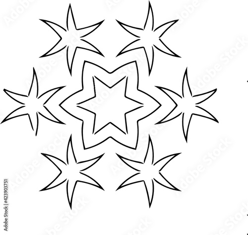 Hand Drawing Abstract Flower Vector By Hand Drawing.White Daisy Flower Star Shape Isolated. Circle Pattern Petal Flower Of Mandala With Black And White  Hand Drawn Pattern  Flower Pattern.