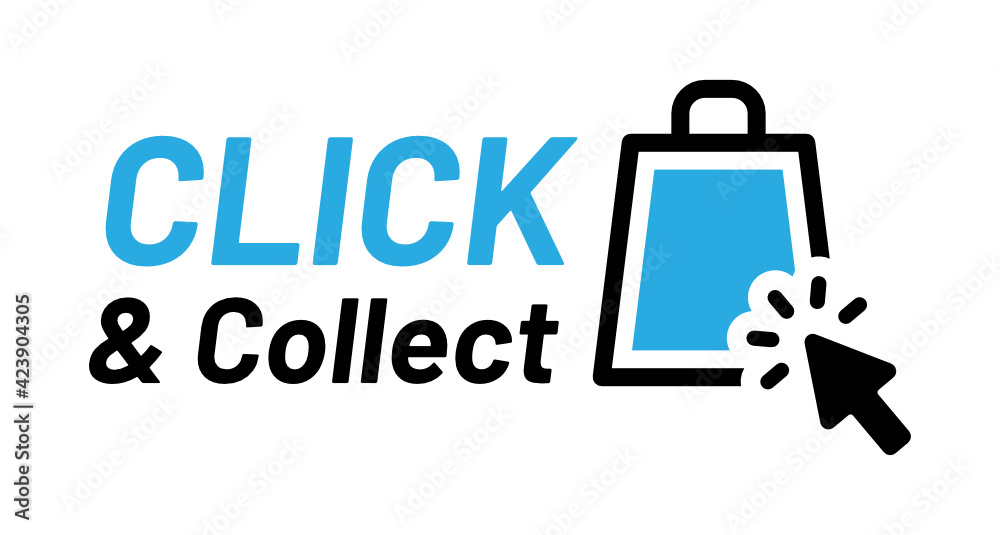 Online shop click and collect icon vector illustration. Cursor clicking on shopping bag. Online shop click and collect icon vector illustration. Cursor clicking on shopping bag.