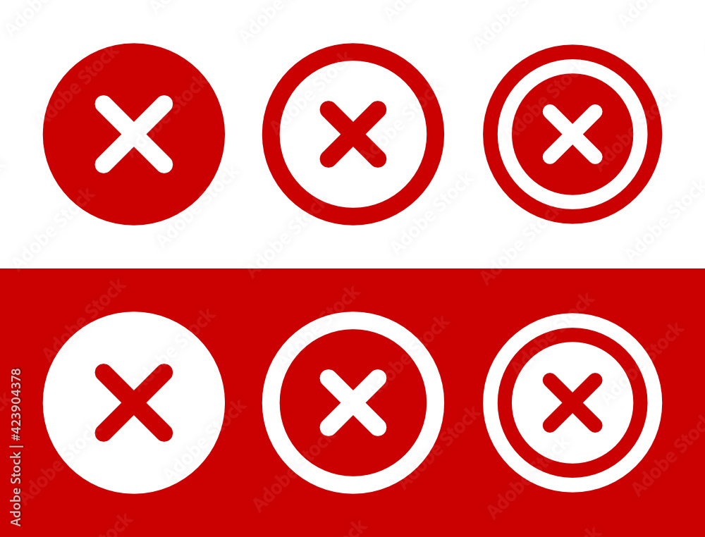 Delete and cancel vector icon set. Red cross error sign. Delete and cancel vector icon set. Red cross error sign.
