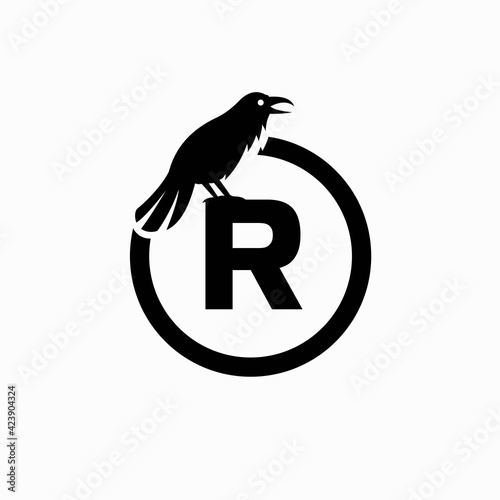 Raven logo with letter R concept