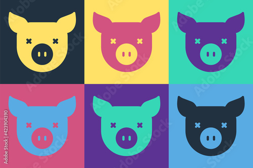 Obraz na plátně Pop art Pig icon isolated on color background