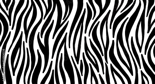 Obraz Zebra print, animal skin, tiger stripes, abstract pattern, line background, fabric. Vintage, retro 80s, 90s. Amazing hand drawn vector . Poster, banner. Black and white artwork, monochrome