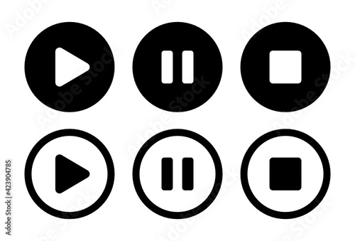 Play button vector icon. Media player control icons illustration set.
