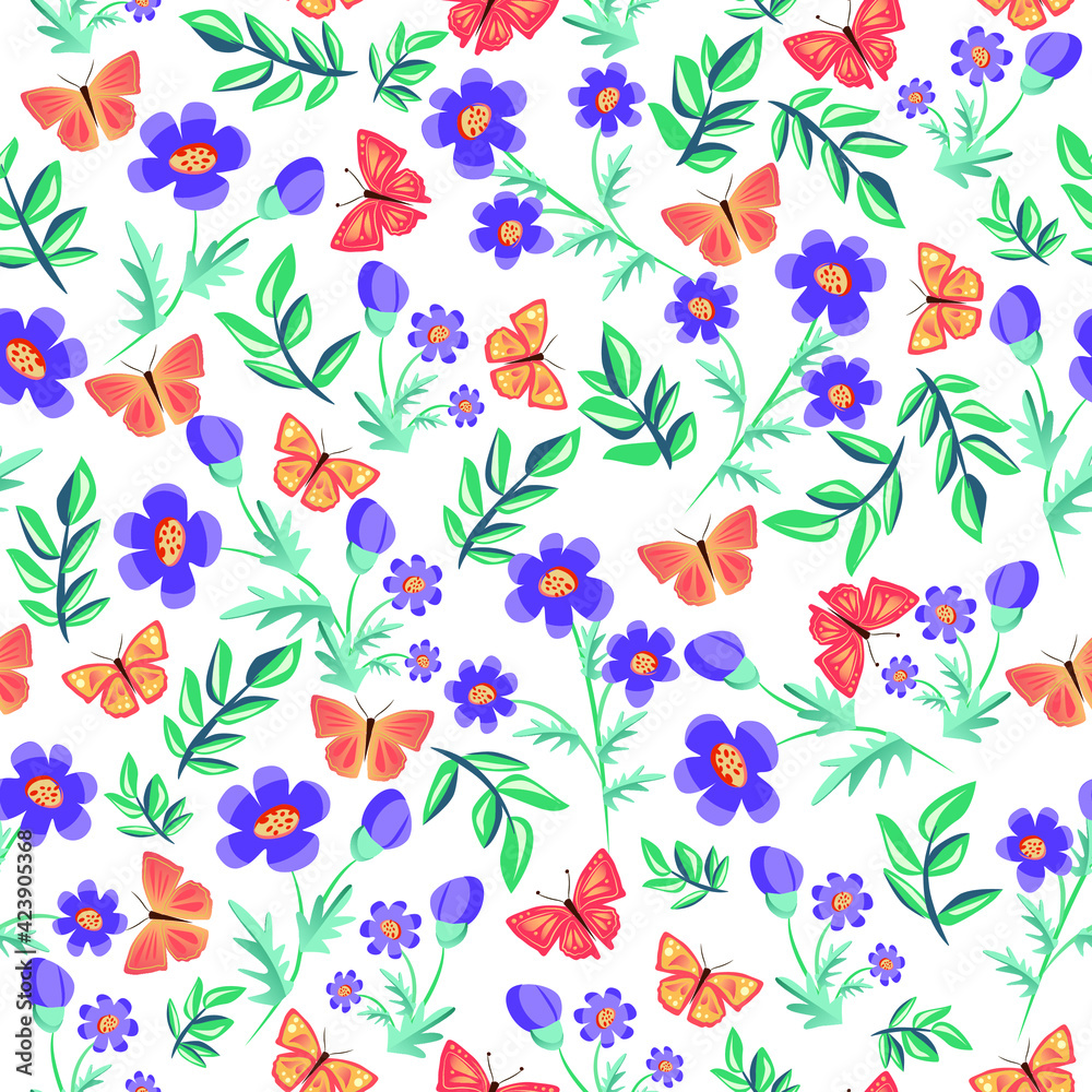 Fototapeta premium seamless pattern with tsvatemi and frames. ornament on the theme of spring, Easter and flowers. Vector pattern for textile decoration and printing