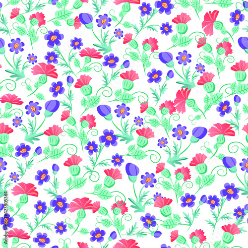 seamless pattern with tsvatemi and frames. ornament on the theme of spring, Easter and flowers. Vector pattern for textile decoration and printing © Tatsiana