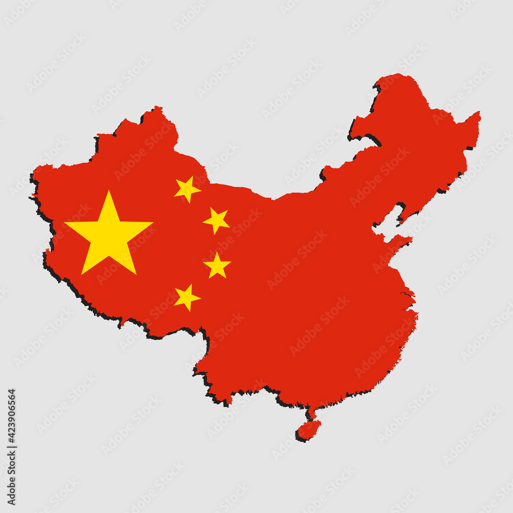 Naklejka premium Vector Asia map China made country flag