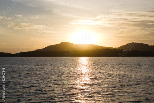 Warm sunset over Phuket  Thailand.