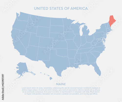 Map United states of America and state Maine, USA