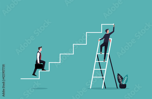 Businessman hand drawing lines for his partner to achieve goal. Business teamwork and organization concept vector illustration.