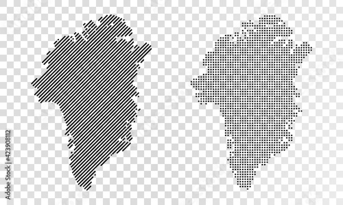 Set of abstract maps of Greenland. Dot and line map of Greenland. Vector dotted map of Greenland isolated on transparent background