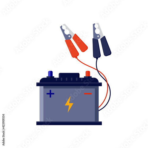 Jump start a car. Battery icon in flat design. Maintenance. Stock illustration