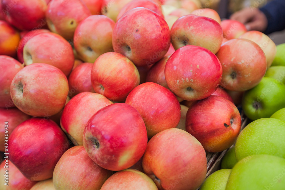Healthy food red organic apples. Ready for sale at local farmers market Healthy food red organic apples. Ready for sale at local farmers market