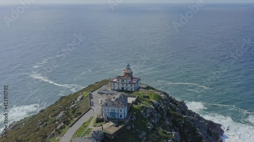 Finisterre lighthouse in Galicia Spain Aerial view