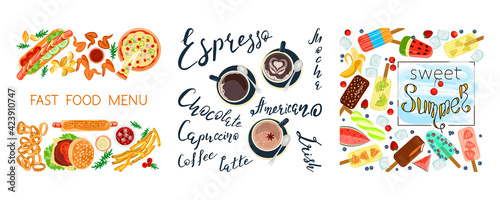 Square compositions menu banner with different with food