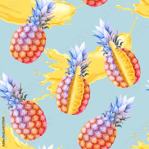 Seamless pattern with high detailed pine apple