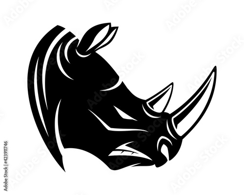 Illustration with animal rhino icon isolated on white background.