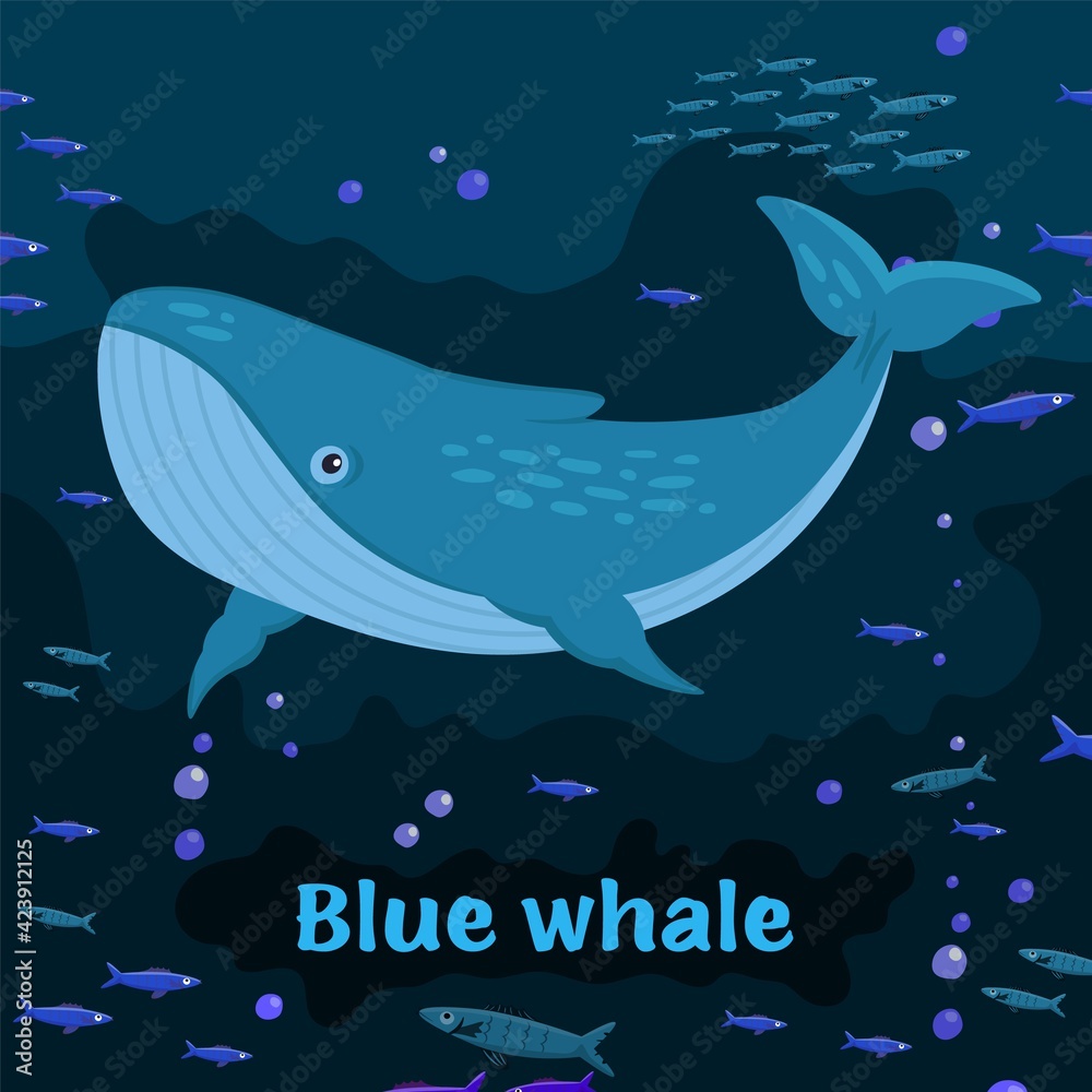 Naklejka premium Blue whale. Sea animals. Editable vector illustration