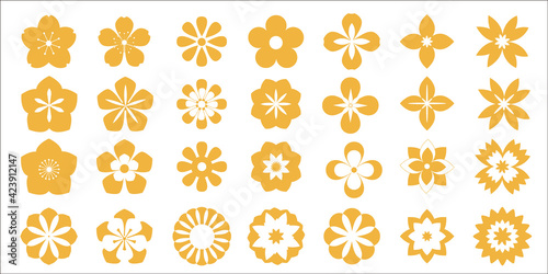 Set of flower icons. yellow flower illustration collection. illustration Vector. 黄色の花アイコン、花イラストコレクション