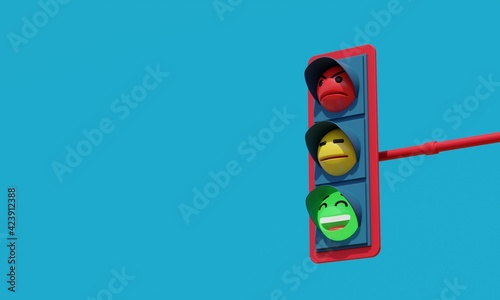 Emoji in traffic lights 3d illustration