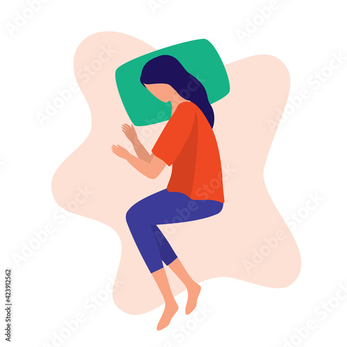 Insomnia Woman Having Trouble Sleeping At Night. Insomnia Symptom And Mental Health Concept. Vector Flat Cartoon Illustration. Women Anxiety Causing Inability To Fall Asleep.