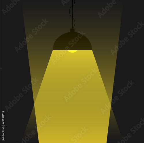 Lamp light in absolute darkness. Vector illustration