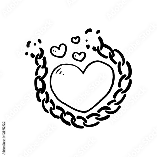 Broken chain and freedom for the heart. Vector illustration