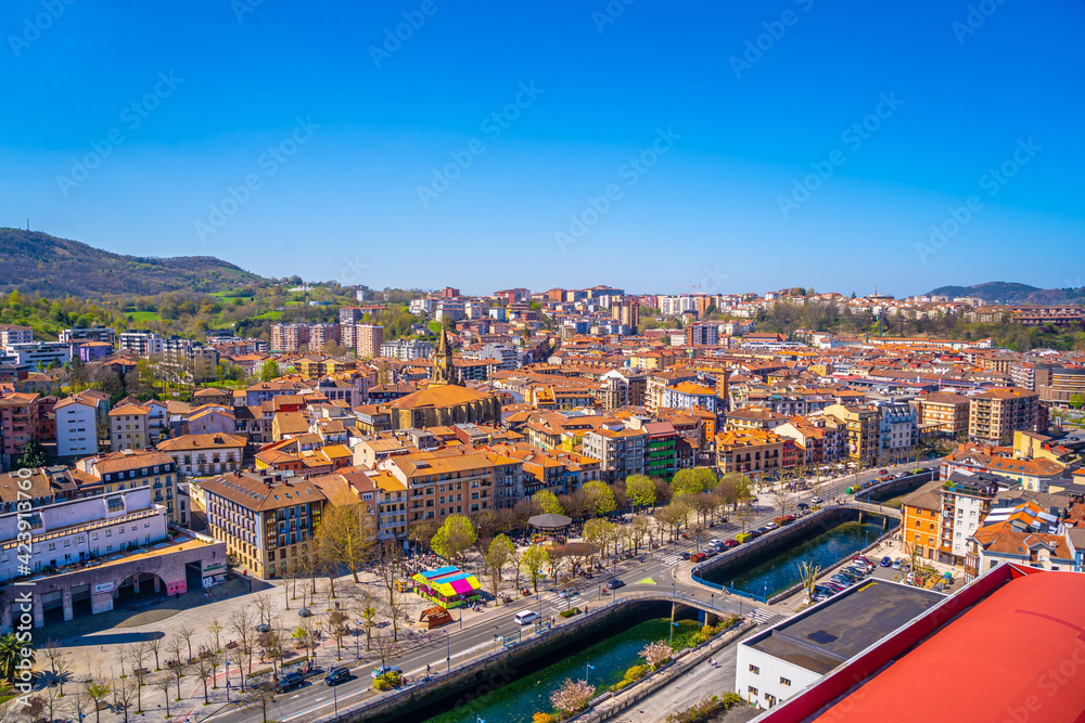 Aerial view of the Errenteria city skyline from above. Gipuzkoa, Basque Country. Spain