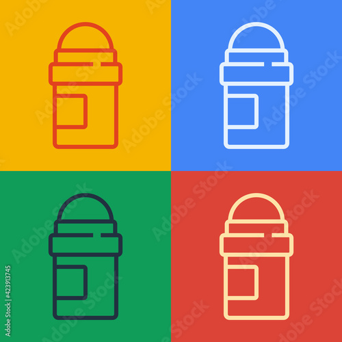 Pop art line Antiperspirant deodorant roll icon isolated on color background. Cosmetic for body hygiene. Vector