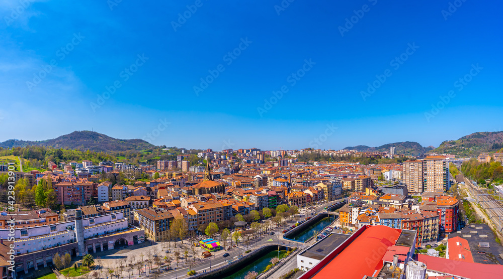 Panoramic aerial view of the Errenteria city skyline from above. Gipuzkoa, Basque Country. Spain
