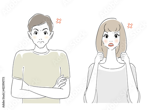 怒っている30代男女