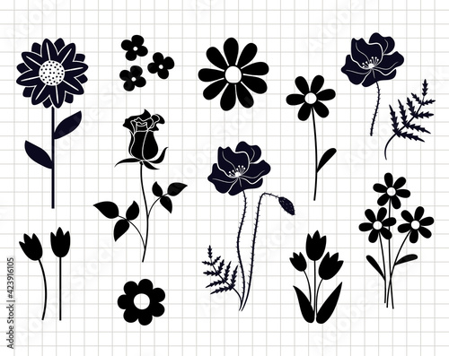 Flower simple design. Floral Minimal summer spring decoration. Silhouette vector flat illustration. Cutting file. Suitable for cutting software. Cricut, Silhouette