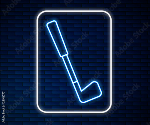 Glowing neon line Golf club icon isolated on brick wall background. Vector